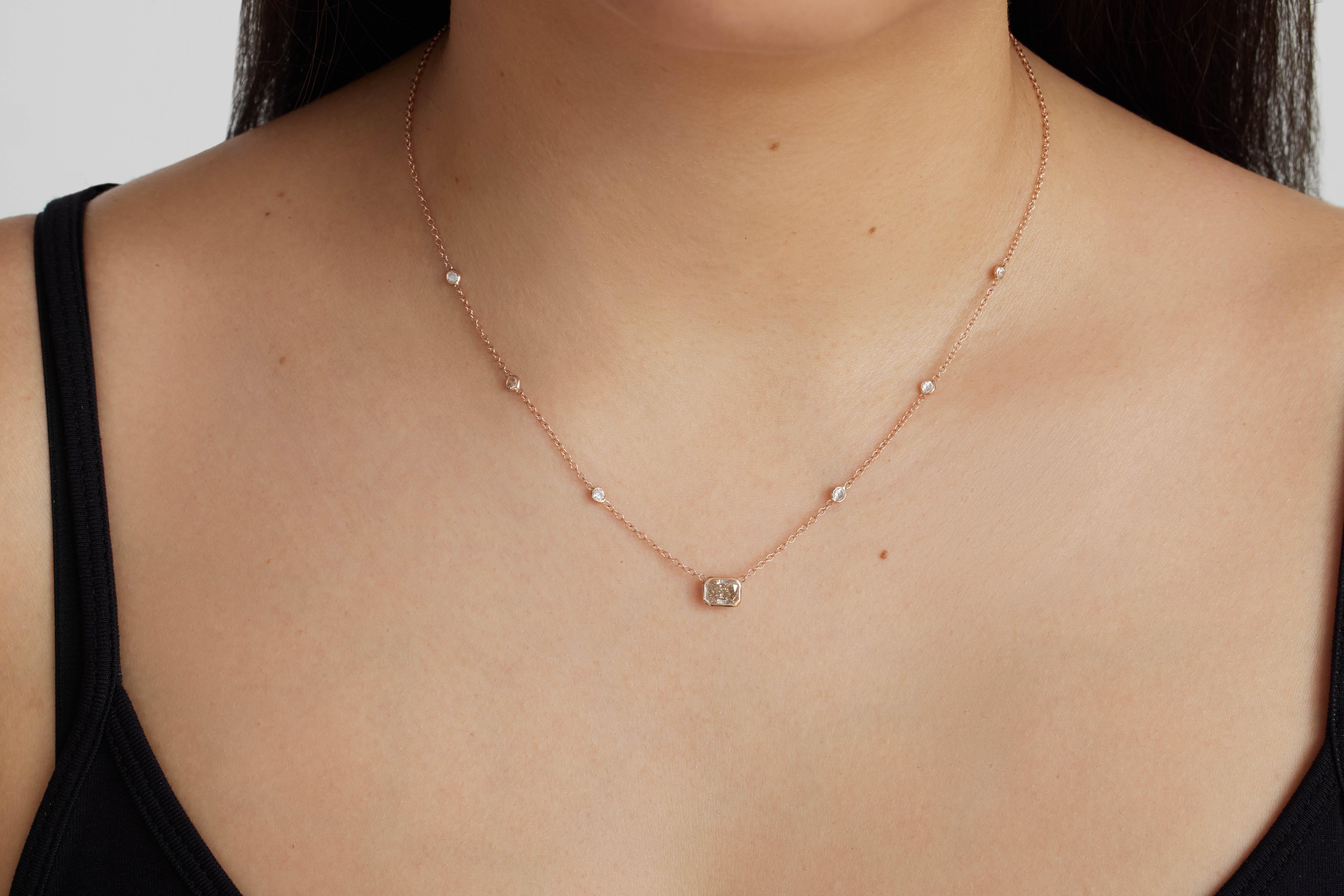 Radiant Cut GIA 1.50ct Light Cognac Diamond by the Yard Necklace 14k Rose Gold For Sale