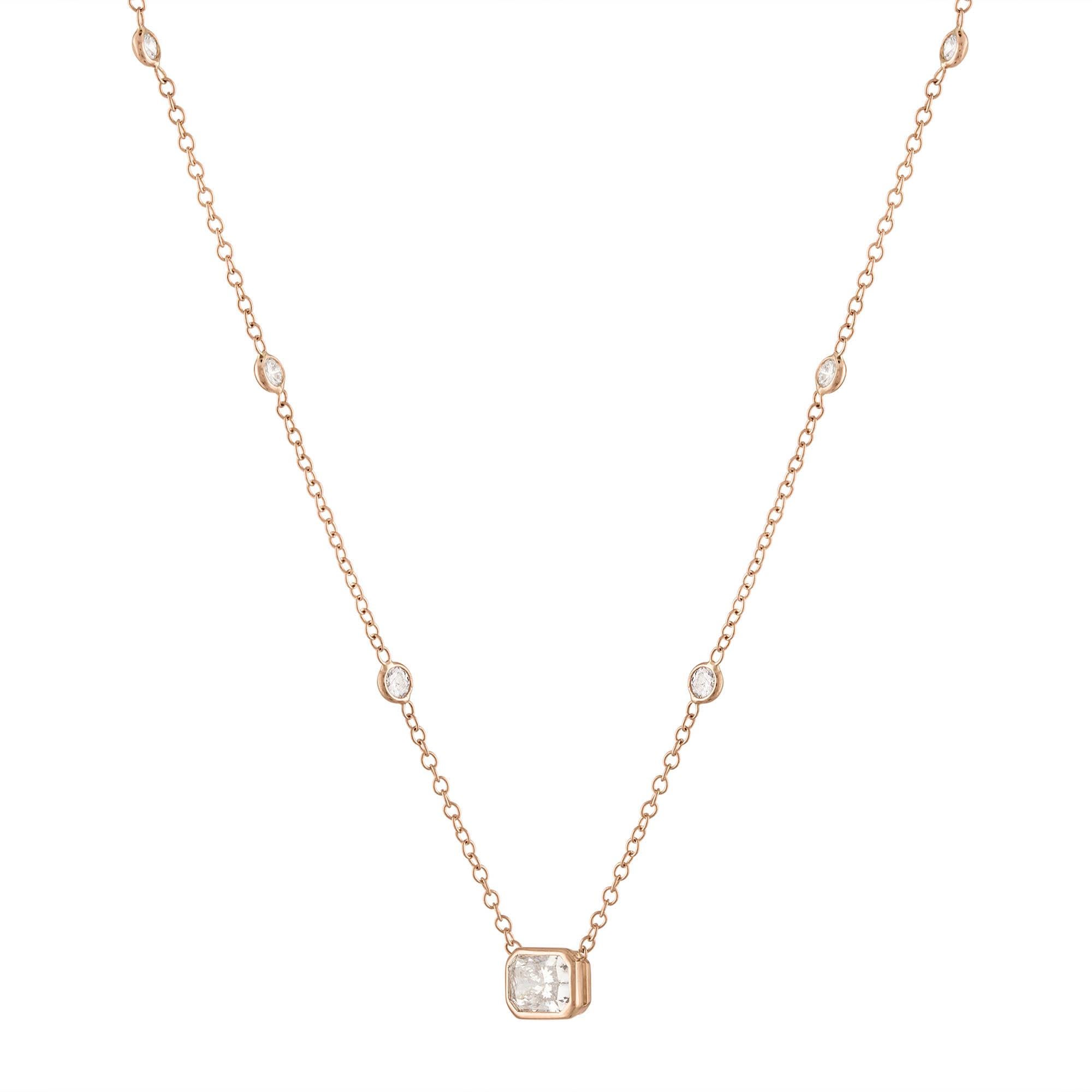 GIA 1.50ct Light Cognac Diamond by the Yard Necklace 14k Rose Gold In Good Condition For Sale In New York, NY