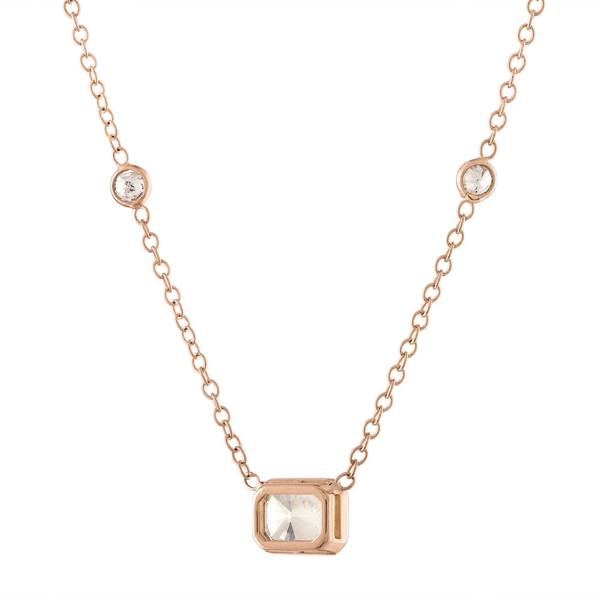 Women's GIA 1.50ct Light Cognac Diamond by the Yard Necklace 14k Rose Gold For Sale