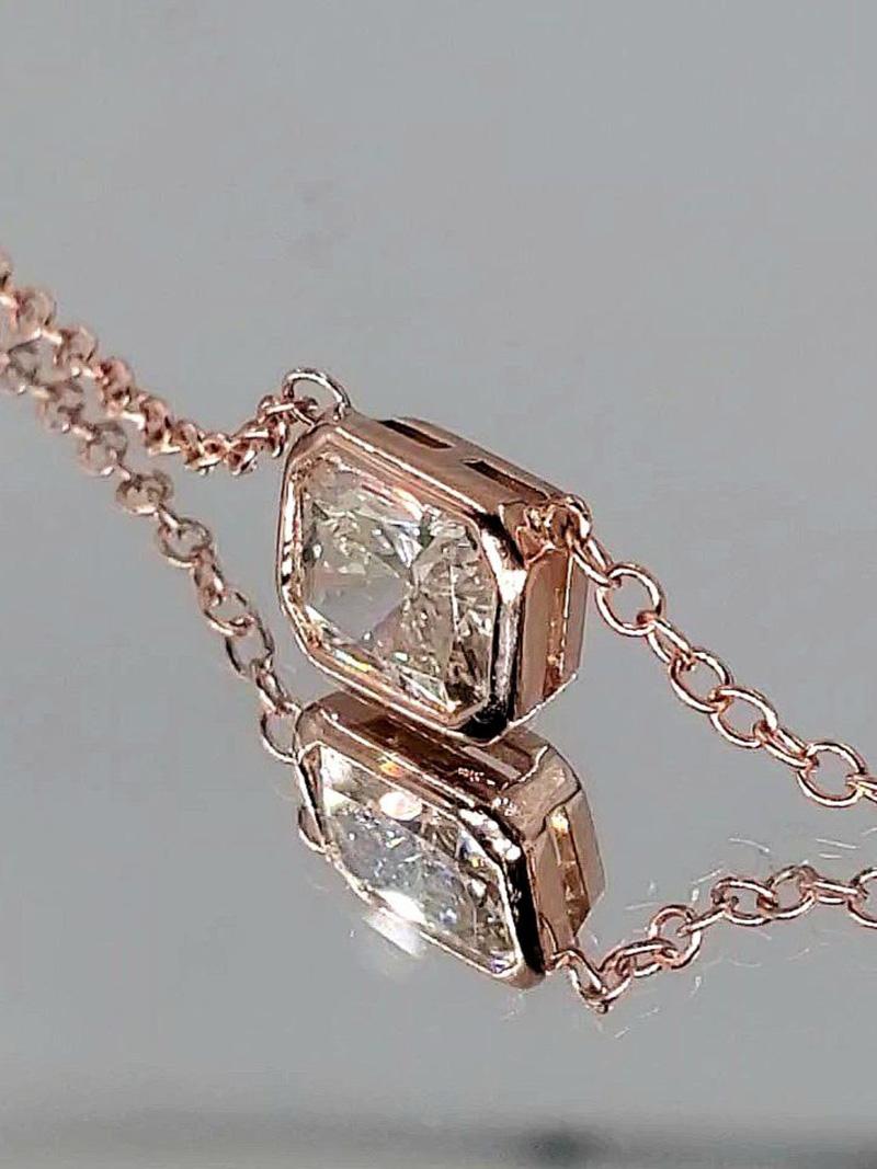 GIA 1.50ct Light Cognac Diamond by the Yard Necklace 14k Rose Gold For Sale 3