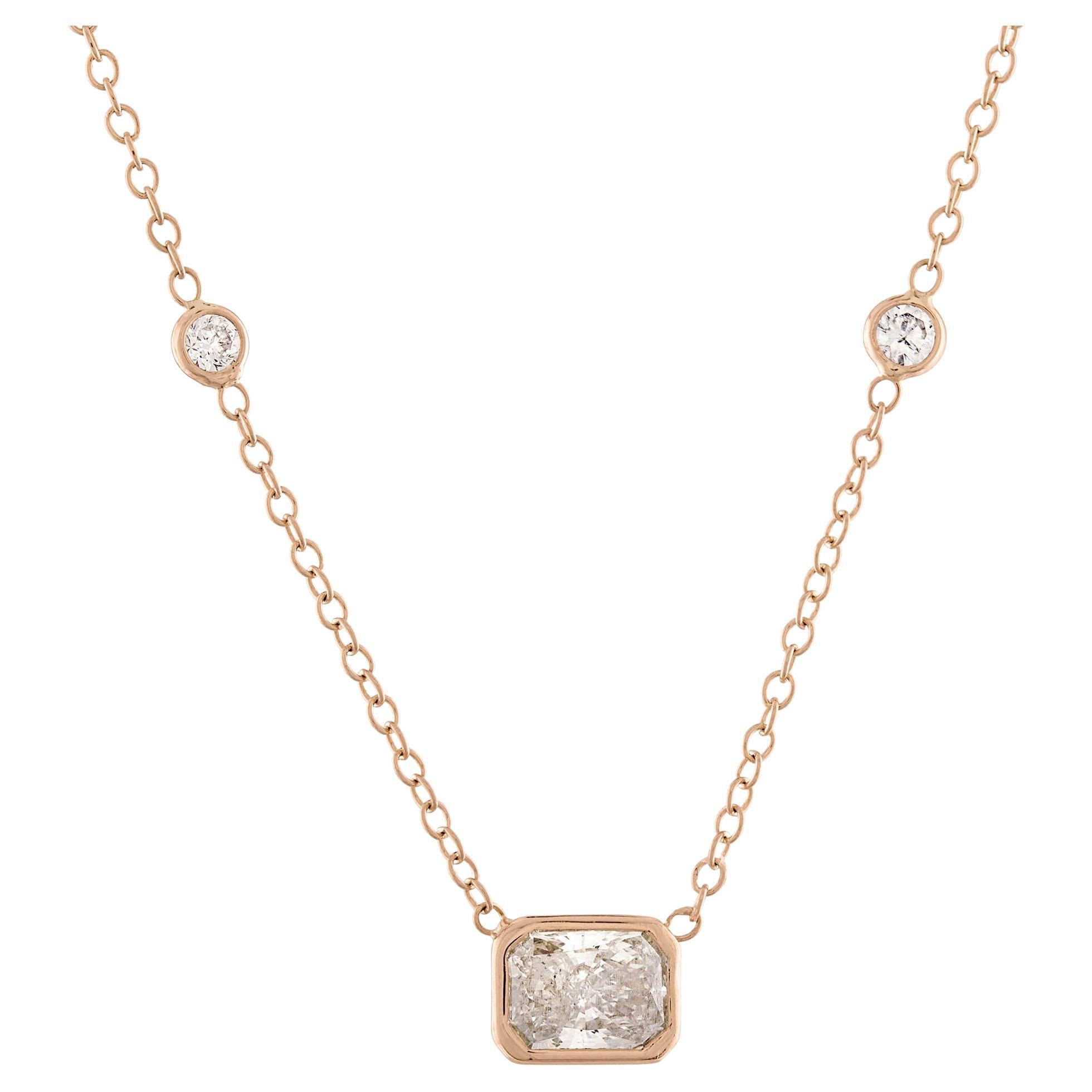 GIA 1.50ct Light Cognac Diamond by the Yard Necklace 14k Rose Gold For Sale