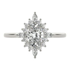 GIA 1,50ct Oval Marquise Flower Halo Cluster Anello di diamanti in oro bianco 18 carati