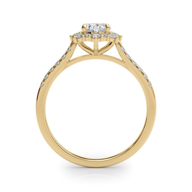 GIA 1,50ct Anello ovale vintage con fiocco di neve e aureola in oro giallo In condizioni Nuovo in vendita a New York, NY