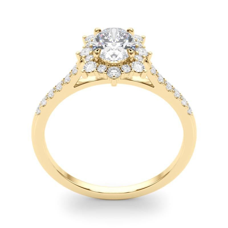 Donna GIA 1,50ct Anello ovale vintage con fiocco di neve e aureola in oro giallo in vendita