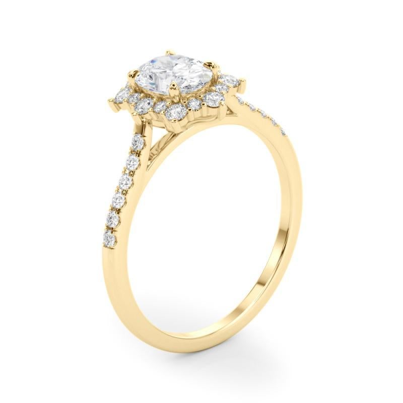 GIA 1,50ct Anello ovale vintage con fiocco di neve e aureola in oro giallo in vendita 1