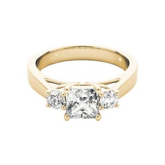 GIA 1,50ct Anello con diamanti Princess a 3 pietre Passato, Presente e Futuro in oro giallo 18 carati