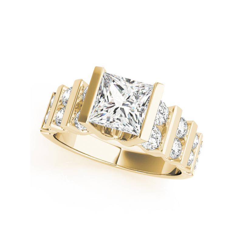 Taglio princess GIA 1,50ct Anello con diamante Princess Multi-Row Channel Bar Tension Set in oro giallo in vendita
