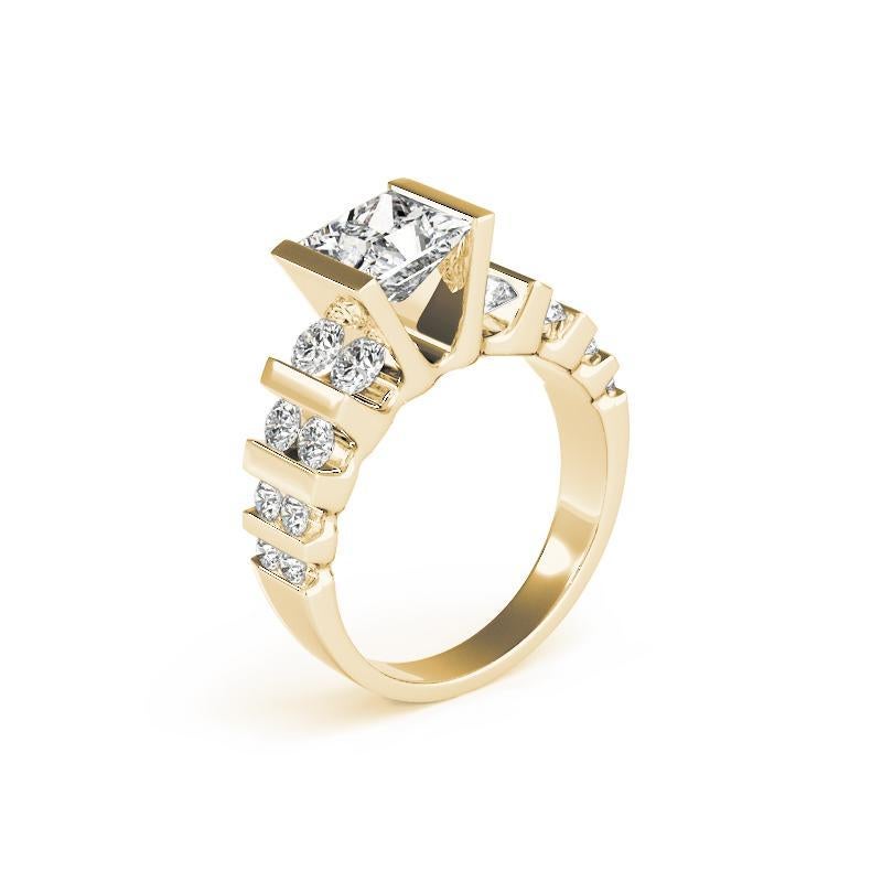 Donna GIA 1,50ct Anello con diamante Princess Multi-Row Channel Bar Tension Set in oro giallo in vendita