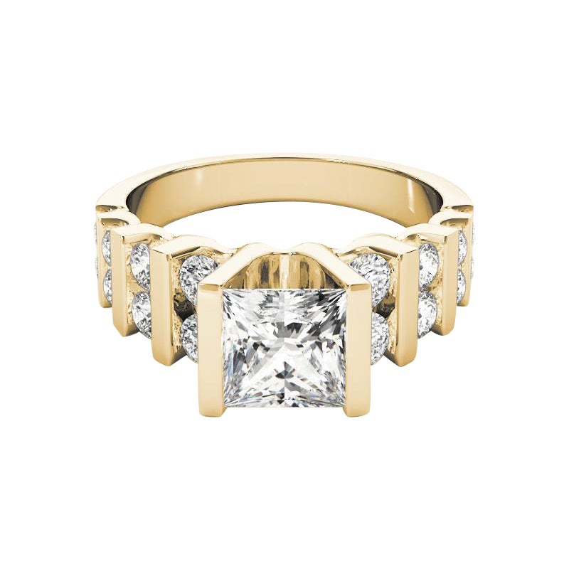 GIA 1,50ct Anello con diamante Princess Multi-Row Channel Bar Tension Set in oro giallo in vendita