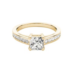 GIA 1,50 ct Anillo de diamantes en oro amarillo catedral de una hilera de talla princesa engastado en canal