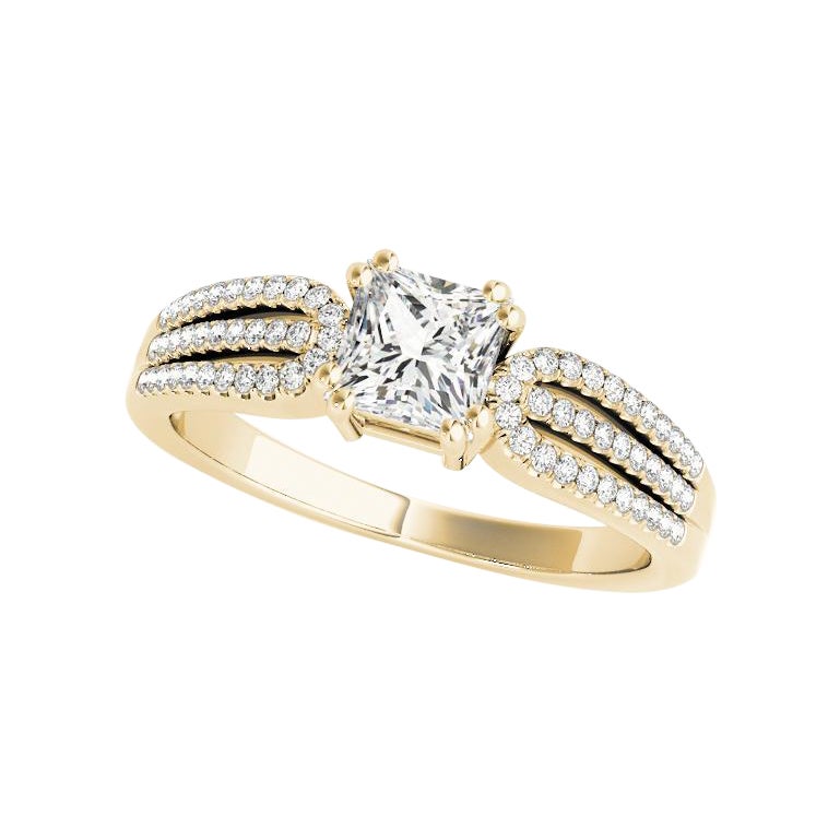 GIA 1,50ct Prinzessin Solitär Dreifach Split Shank 18K Gelbgold Diamantring im Angebot