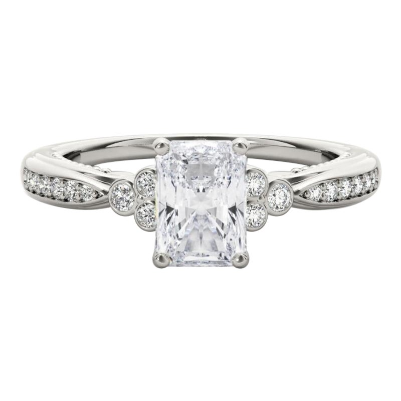 GIA 1,50ct Radiant Lünette Antik Band Zacken Brücke Weißgold Diamantring