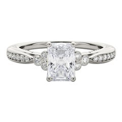 GIA 1,50ct Radiant Lünette Antik Band Zacken Brücke Weißgold Diamantring