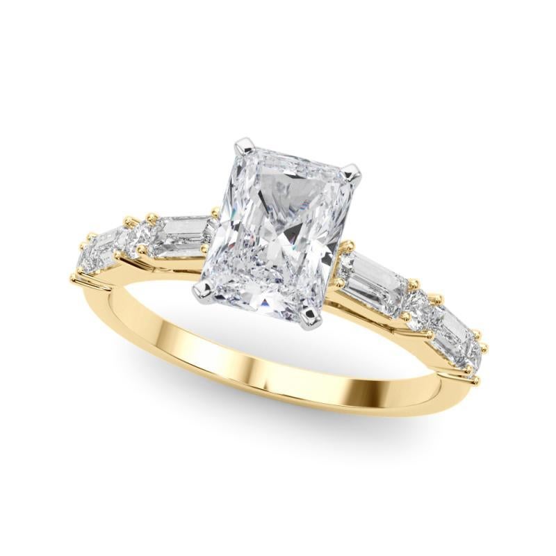 Taille radiant GIA 1.50ct Radiant Round & Baguette Channel Band Bague diamant en or jaune 18K en vente