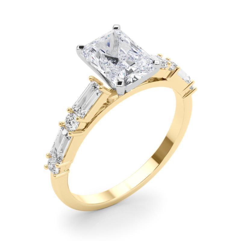 GIA 1.50ct Radiant Round & Baguette Channel Band Bague diamant en or jaune 18K Pour femmes en vente