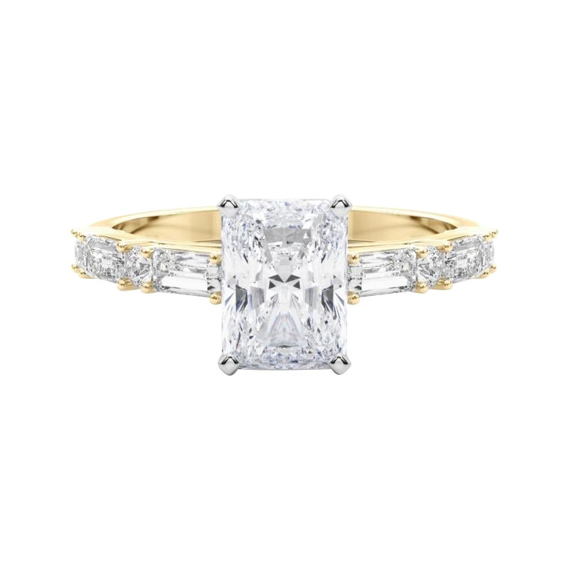 GIA 1,50ct Anello con diamanti radianti rotondi e baguette a fascia in oro giallo 18K