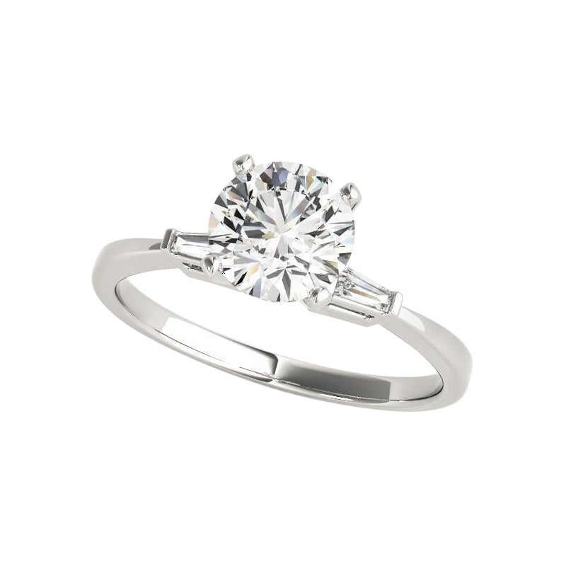 GIA 1.50ct Round 3-Stone Solitaire & Baguette 18K White Gold Diamond Ring