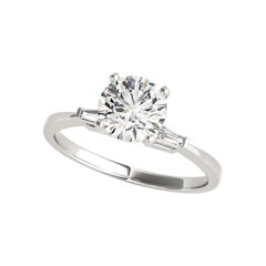 GIA 1.50ct Round 3-Stone Solitaire & Baguette 18K White Gold Diamond Ring