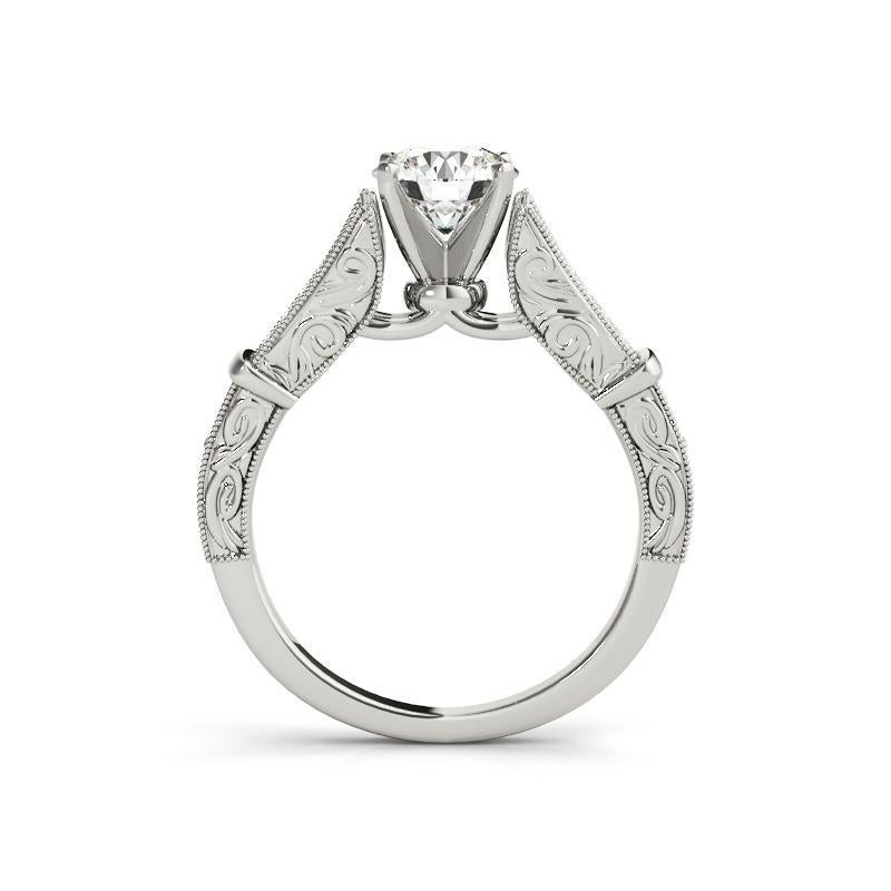 Taglio rotondo GIA 1,50ct Anello con diamante rotondo antico inciso con gambo spaccato in oro bianco 18 carati in vendita