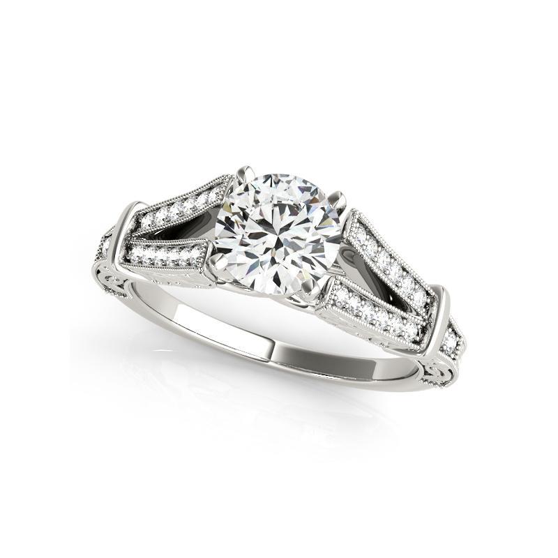GIA 1,50ct Runde antike gravierte Split Shank 18K Weißgold Diamantring