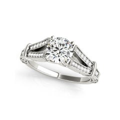 GIA 1,50ct Runde antike gravierte Split Shank 18K Weißgold Diamantring