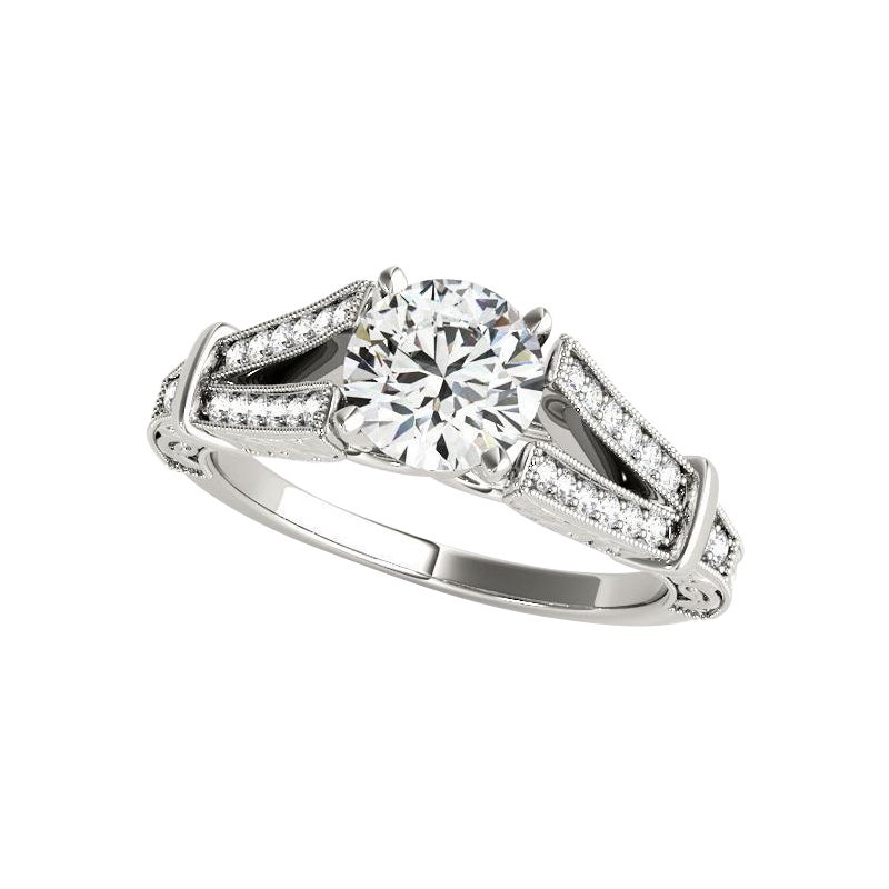 GIA 1,50ct Anello con diamante rotondo antico inciso con gambo spaccato in oro bianco 18 carati