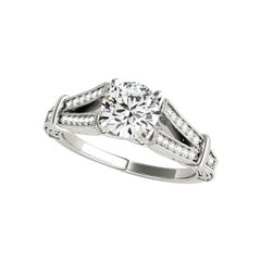 GIA 1,50ct Anello con diamante rotondo antico inciso con gambo spaccato in oro bianco 18 carati