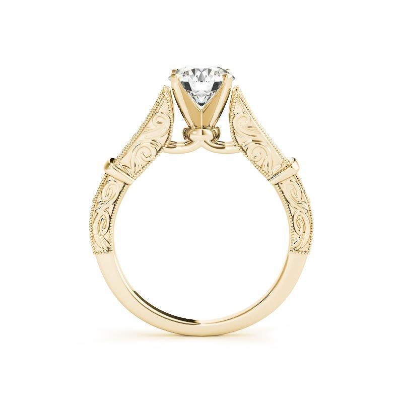 Taille ronde GIA 1.50ct Round Antique Engraved Split Shank Bague diamant en or jaune 18K en vente