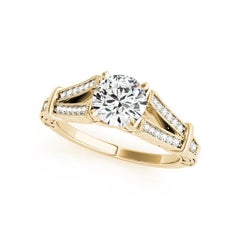 GIA 1.50ct Round Antique Engraved Split Shank Bague diamant en or jaune 18K