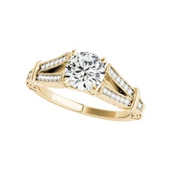 GIA 1.50ct Round Antique Engraved Split Shank Bague diamant en or jaune 18K