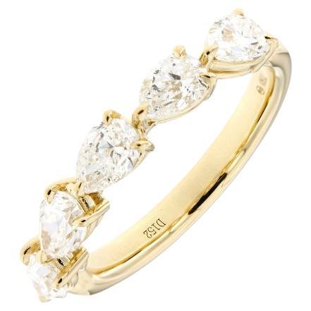 GIA 1.50cts 18K Yellow Gold Pear Shape Wedding Band: Est-Ovest Shared Prong