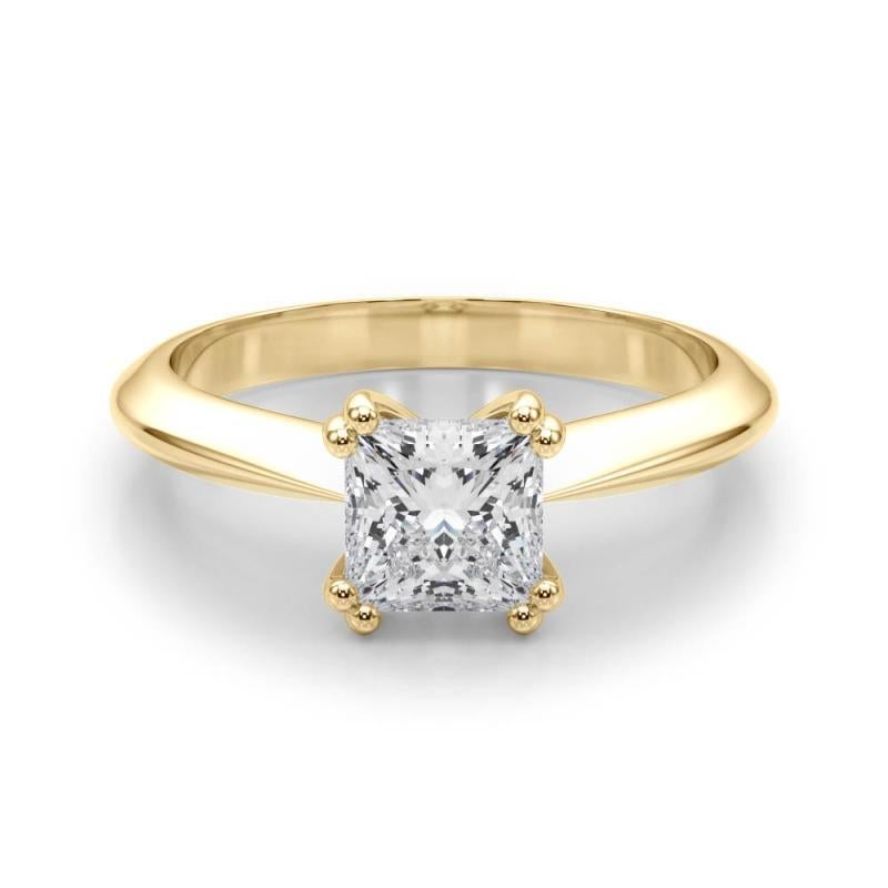 Taille coussin GIA 1.51 Carat Cushion Solitaire Tulip Cathedral Bague diamant en or jaune 18K en vente