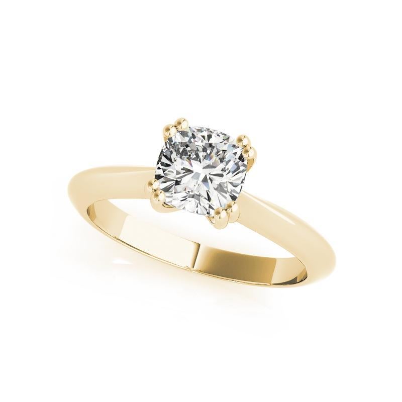 GIA 1.51 Carat Cushion Solitaire Tulip Cathedral Bague diamant en or jaune 18K Neuf - En vente à New York, NY