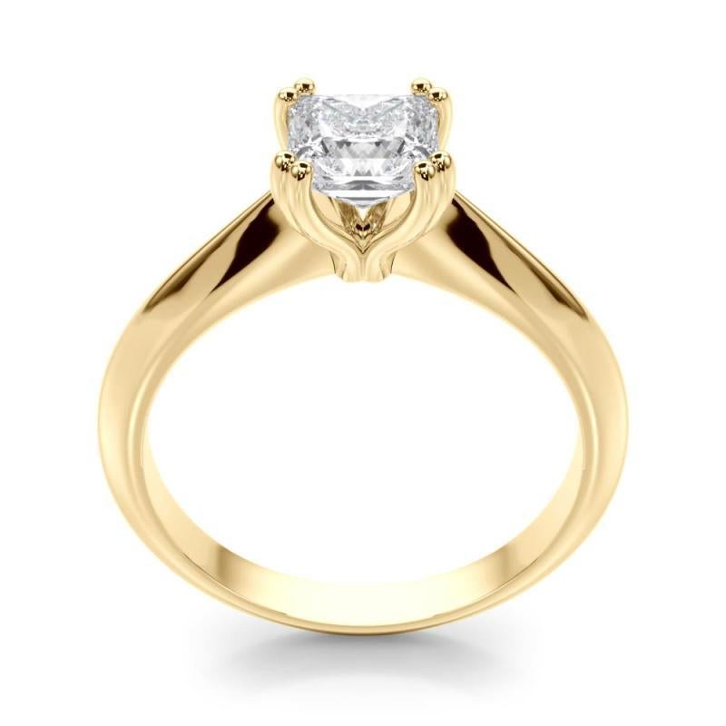 GIA 1.51 Carat Cushion Solitaire Tulip Cathedral Bague diamant en or jaune 18K en vente 1