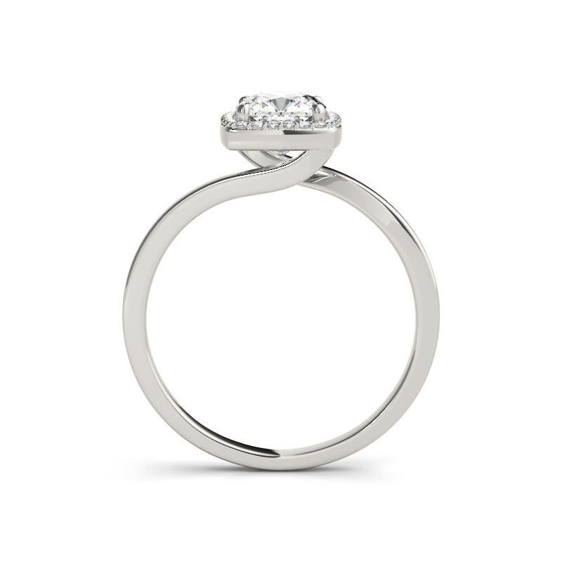 GIA 1,51 Carati Cuscino Quadrato Halo Bypass Curvo in Oro Bianco 18 Carati In condizioni Nuovo in vendita a New York, NY
