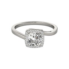 GIA 1.51 Carat Cushion Square Halo Curved Bypass 18K White Gold Diamond Ring
