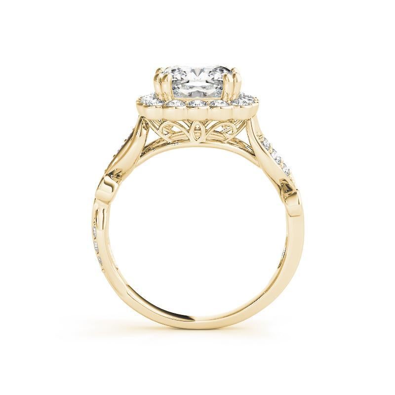 Cushion Cut GIA 1.51 Carat Cushion Square Halo Vintage Vine 18K Yellow Gold Diamond Ring For Sale