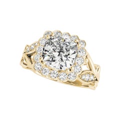 GIA 1,51 Carati Cuscino Quadrato Halo Vintage Vine Anello con diamanti in oro giallo 18K