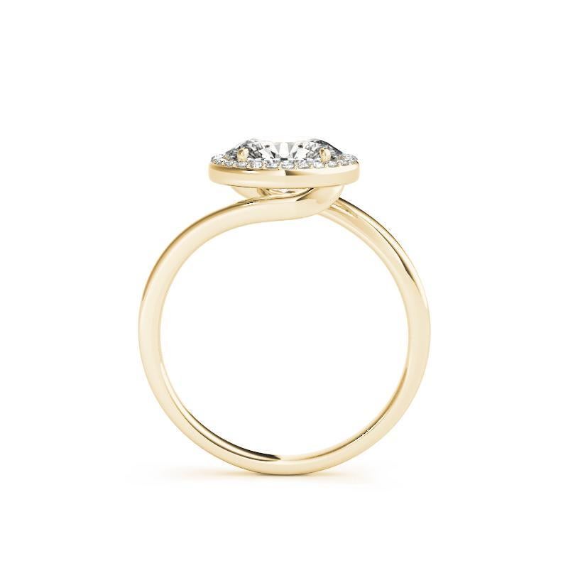 GIA 1,51 Karat Ost-West ovaler Halo gebogener Bypass 18K Gelbgold Diamantring im Zustand „Neu“ im Angebot in New York, NY