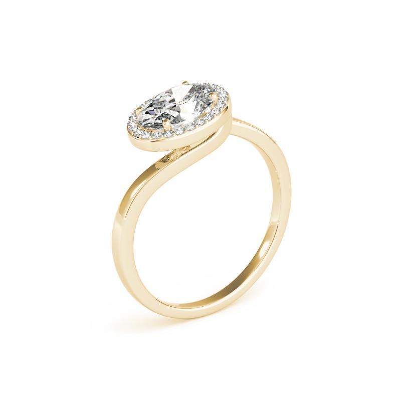 GIA 1,51 Karat Ost-West ovaler Halo gebogener Bypass 18K Gelbgold Diamantring Damen im Angebot