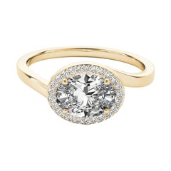 GIA 1,51 Karat Ost-West ovaler Halo gebogener Bypass 18K Gelbgold Diamantring