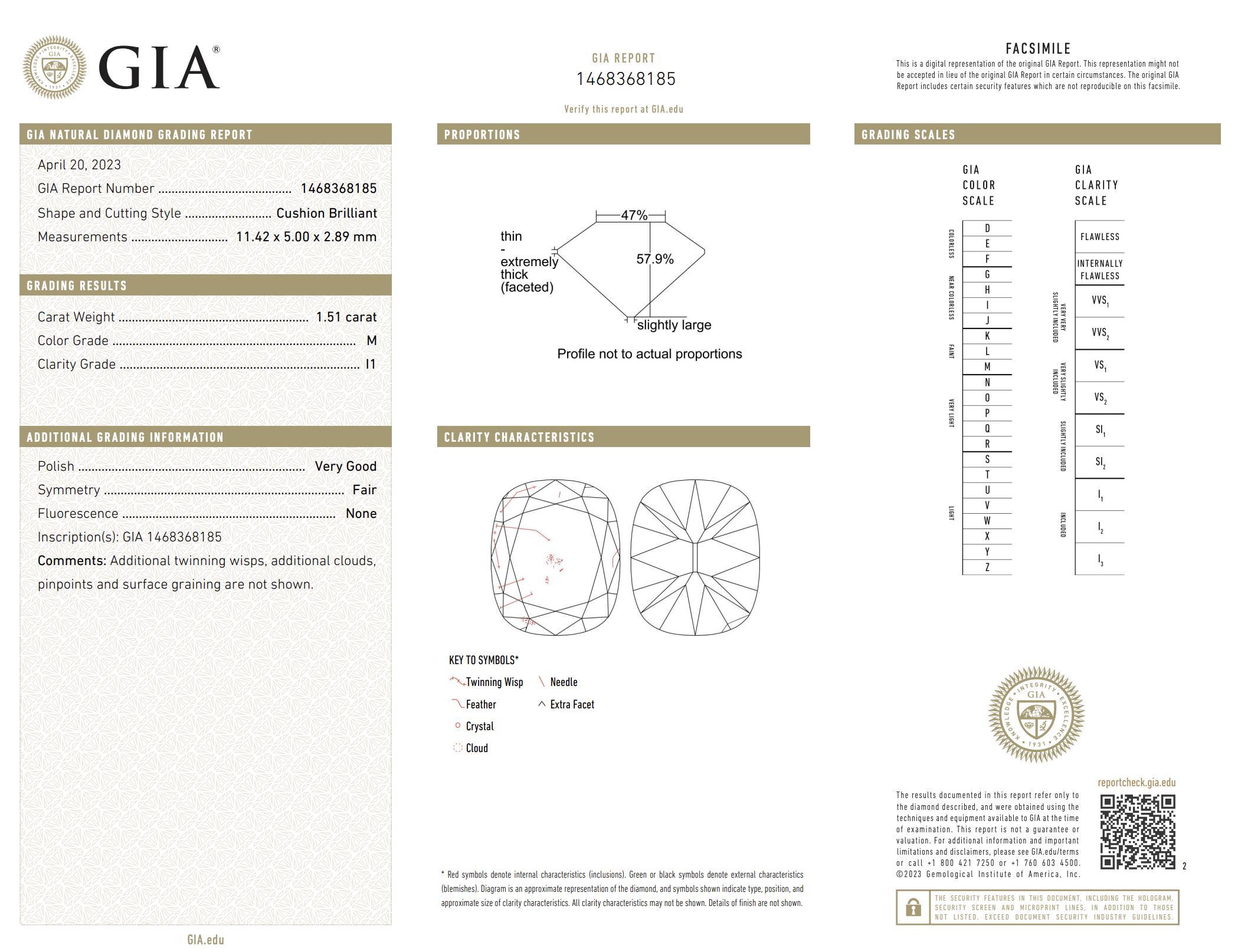 GIA 1.51 carat elongated cushion diamond 18k yellow gold engagement ring For Sale 1
