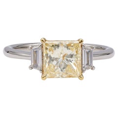 GIA 1,51 Karat Fancy Hellgelber Diamant im Prinzessinnenschliff Platin 18k Gelbgold 