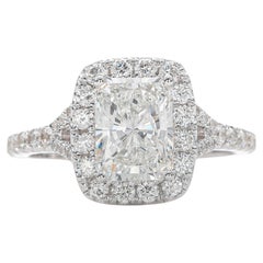 GIA 1.51 Carat G Color VVS2 Radiant Cut Diamond 18K White Gold Halo Ring