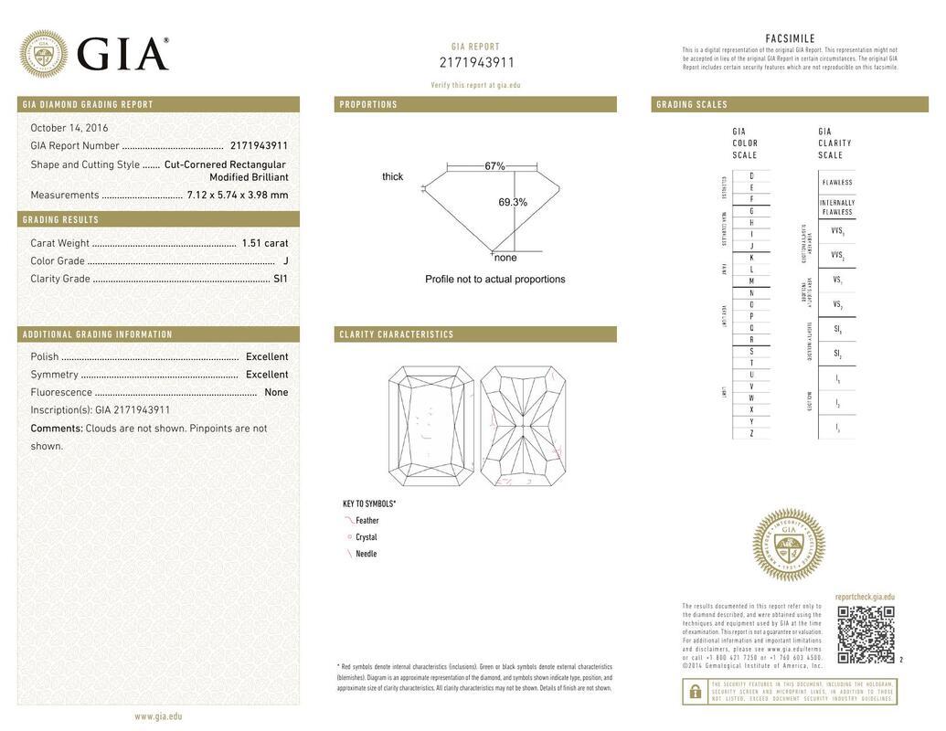 Contemporaneo GIA 1,51 Carati Halo Radiant Filigree Split Shank Anello con diamanti in oro bianco 18 carati in vendita