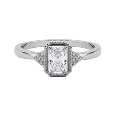 GIA 1.51 Carat Milgrain Radiant Geometric Bezel 18K White Gold Diamond Ring