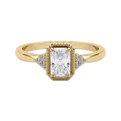 GIA 1.51 Carat Milgrain Radiant Geometric Bezel 18K Yellow Gold Diamond Ring