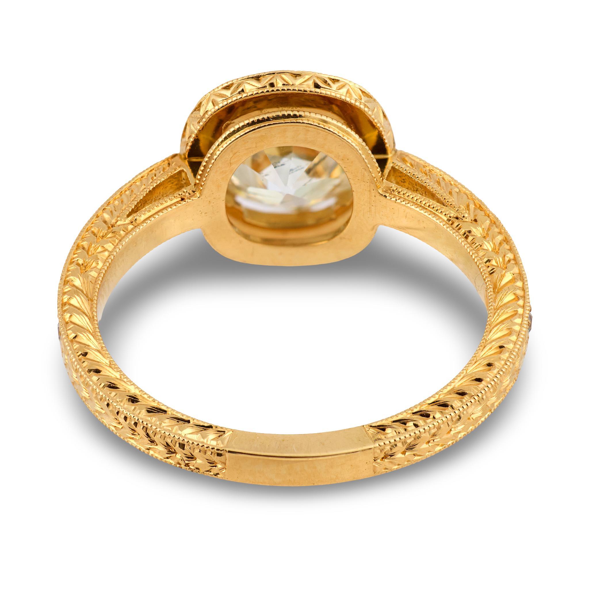 De las mujeres GIA 1,51 quilates diamante talla europea antigua Anillo de compromiso de oro amarillo de 18 quilates en venta