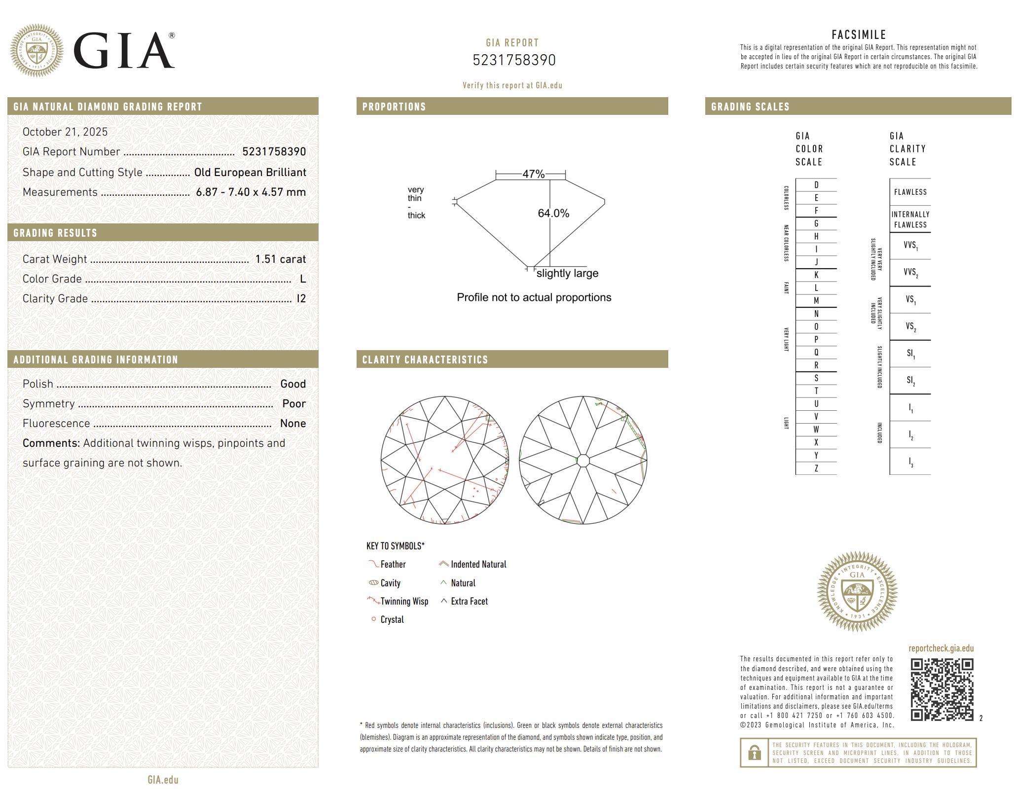 GIA 1,51 quilates diamante talla europea antigua Anillo de compromiso de oro amarillo de 18 quilates en venta 2