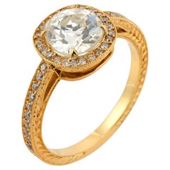 GIA 1.51 carat old European cut diamond 18k yellow gold engagement ring